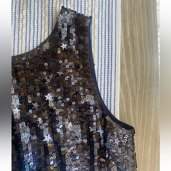 J Crew Collection Romper Sequin Starts Black Neckline  Lined Pockets Sz 6 - Picture 8 of 16